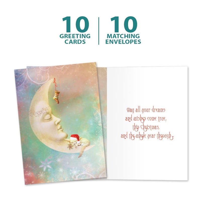 Tree-Free Greetings Christmas Dreams Cards - 10 Recycled 5x7 Cards & Matching Envelopes, Thick Cardstock, Made in USA - Crescent Moon Fox - Image 4